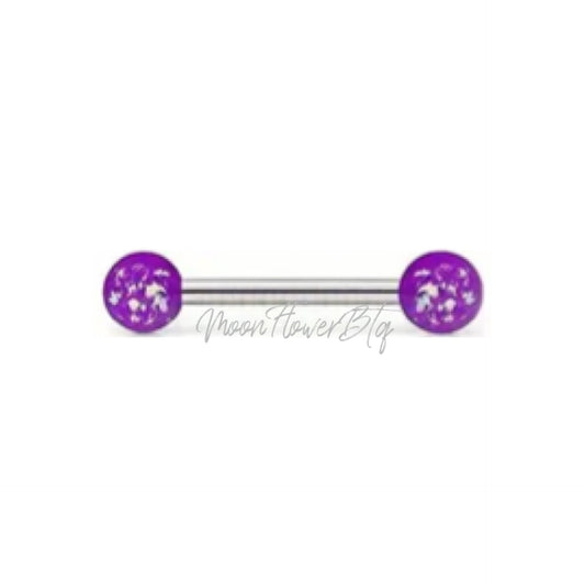 Purple Sparkle Acrylic Surgical Steel Tongue Ring