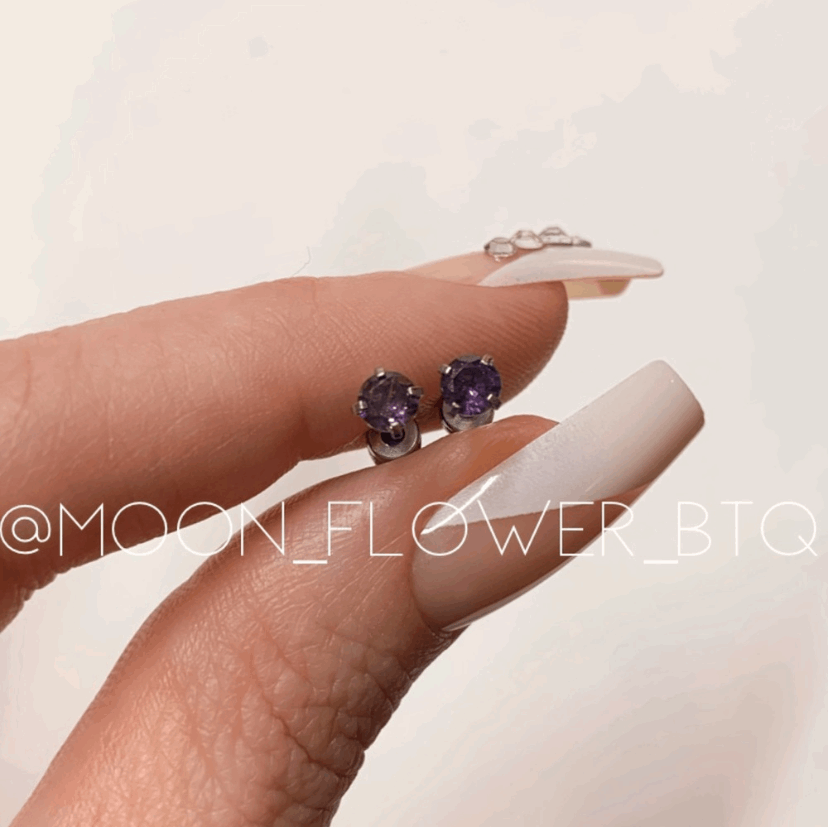 Dark Purple CZ Double Ended Cartilage Earrings