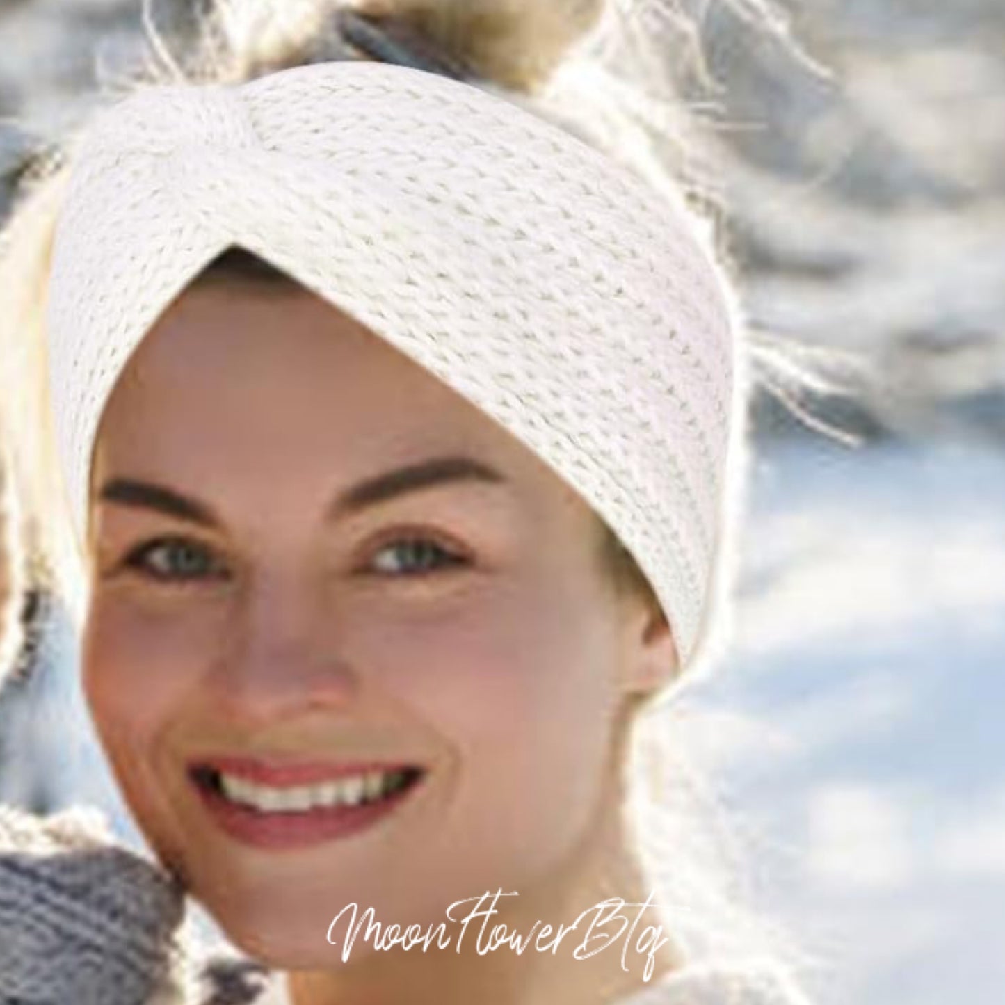 White Vegan Knit Twist Headband Ear Warmer