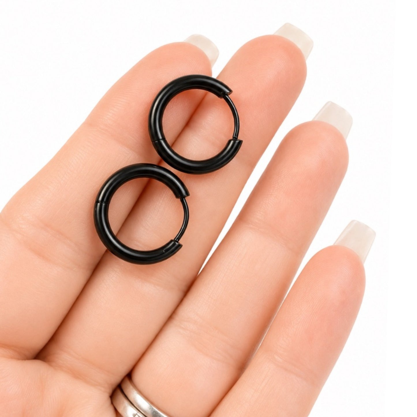Black Stainless Steel Huggie Hoop Earrings 12mm