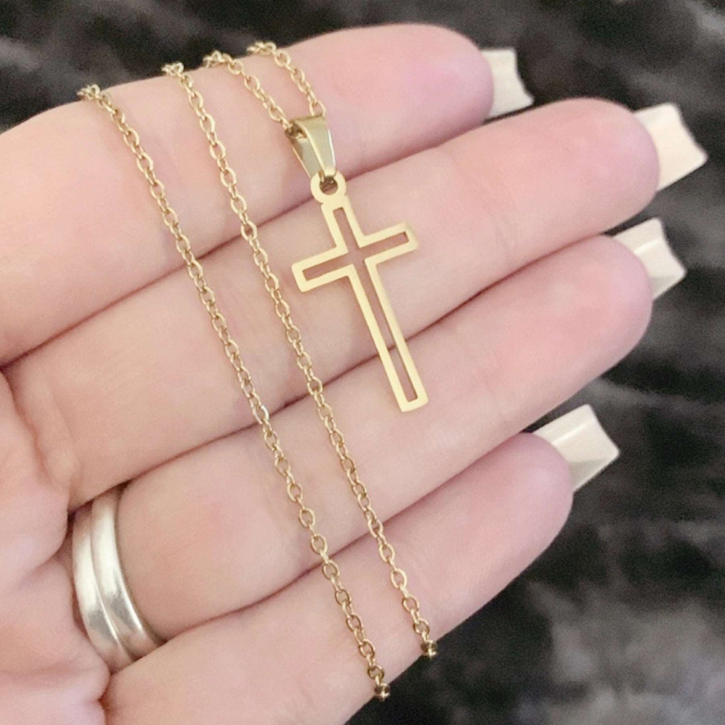 Gold Gold Dainty Cut Out Cross Necklace