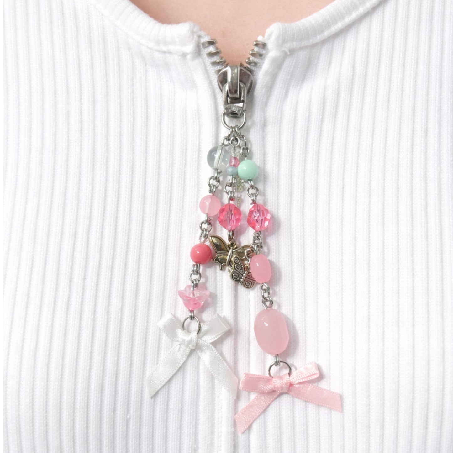 Pink & Mint Butterfly Charm | Keychain Bag Charm Zipper Pull