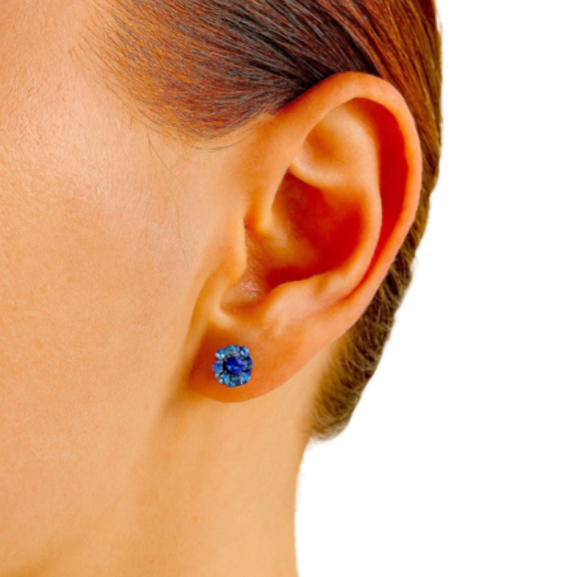 Iridescent Blue CZ Barbell Earrings – 20G Surgical Steel Studs 6mm