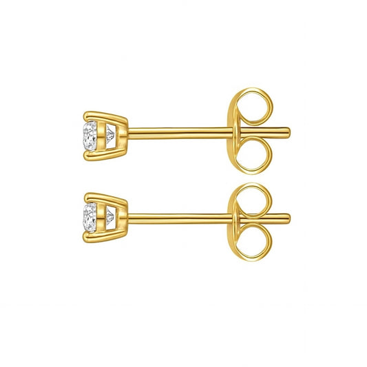 14K Gold Plated Stud Earrings with 3mm Clear Cubic Zirconia