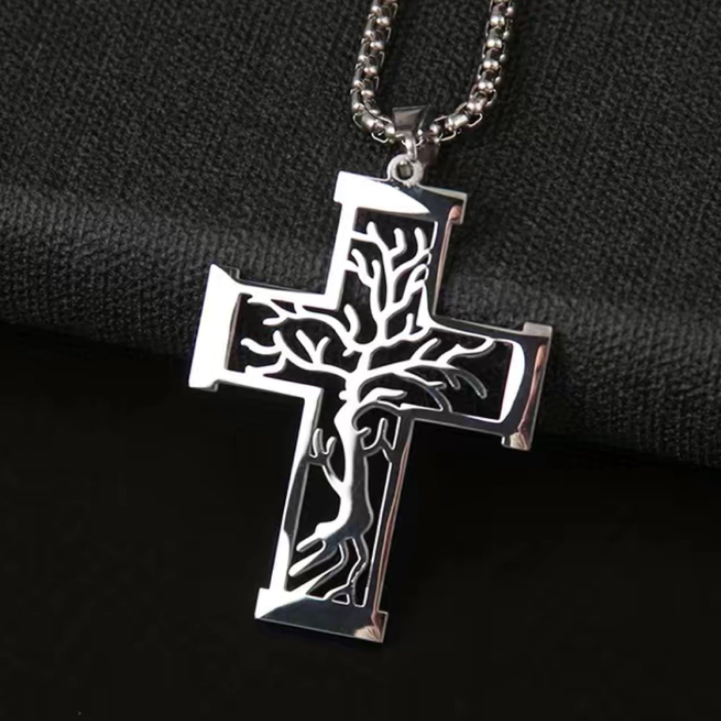 Silver Tree of Life Cross Cut Out Necklace