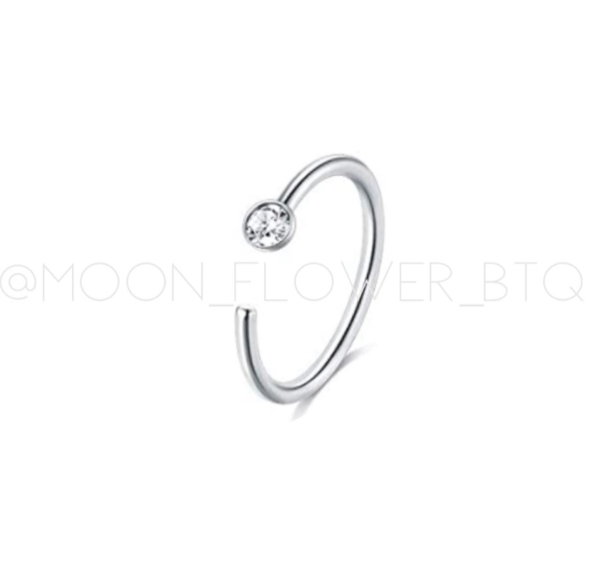 Tiny Silver CZ Fixed Half Hoop Nose Ring