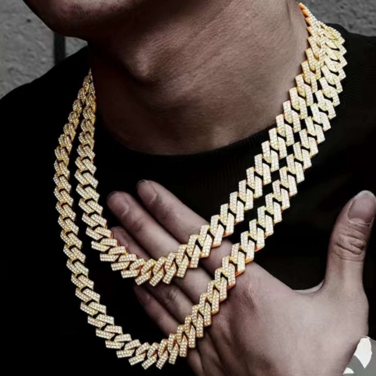 Iced Out Bling Gold Cuban Chain Hip Hop Style Necklace