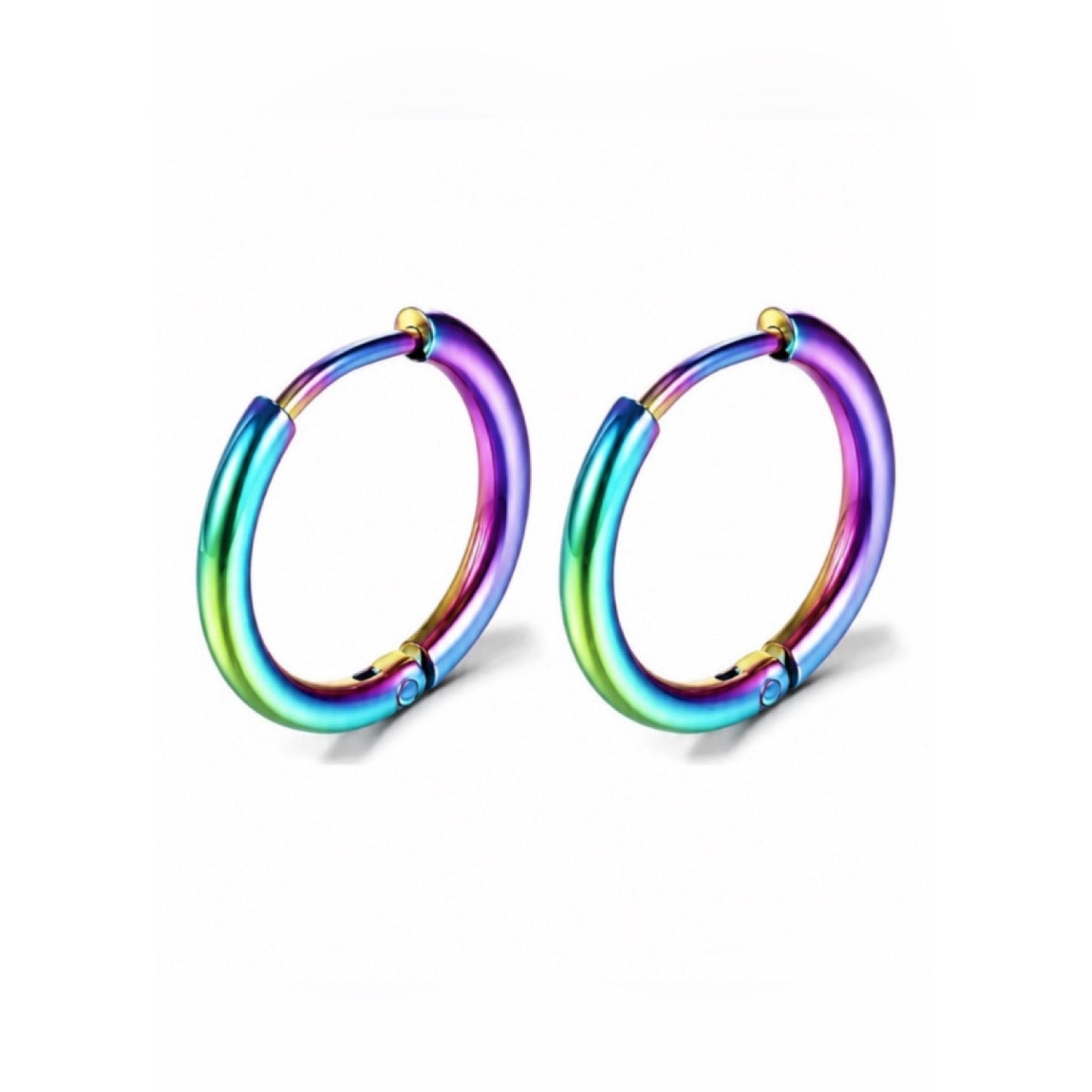 Rainbow Oil Slick Stainless Steel Hinged Huggie Hoop Earrings 8mm