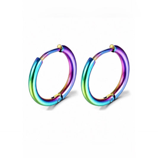 Rainbow Oil Slick Stainless Steel Hinged Huggie Hoop Earrings 8mm