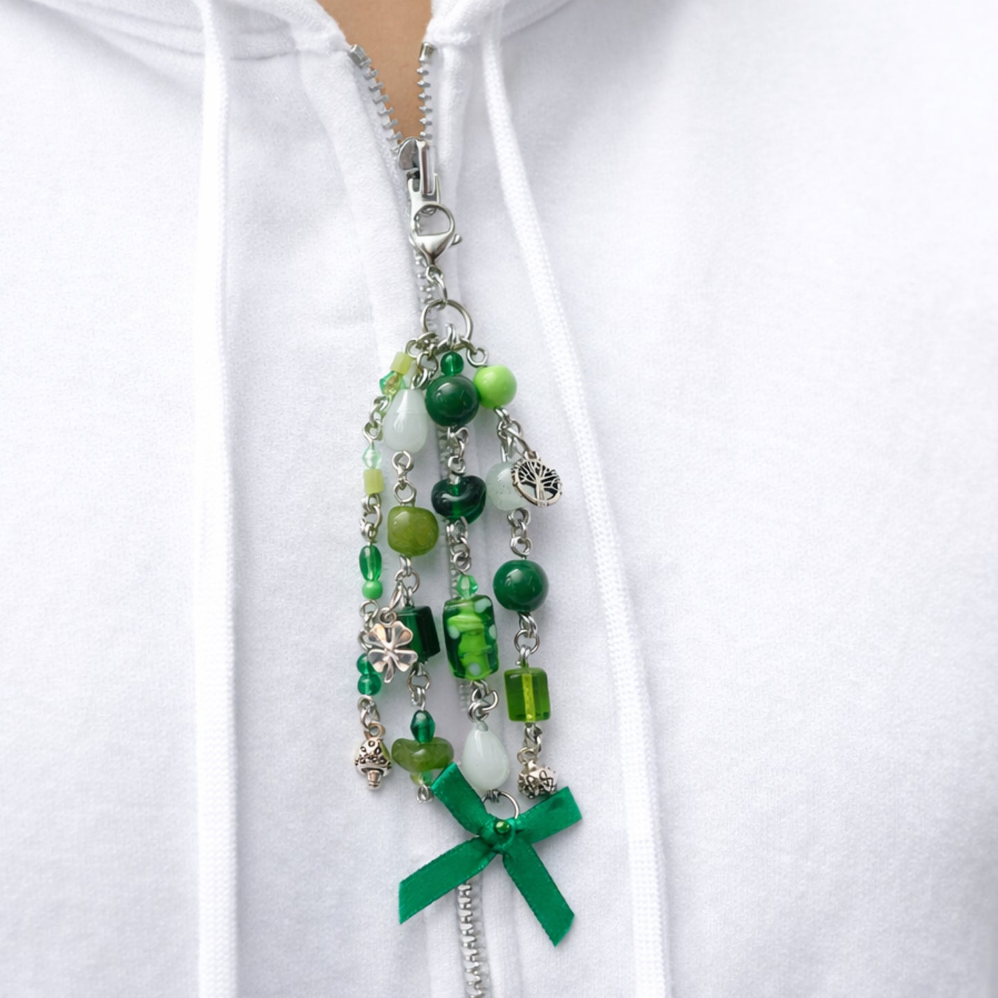Green Beaded Nature Charm - Keychain Bag Charm Zipper Pull