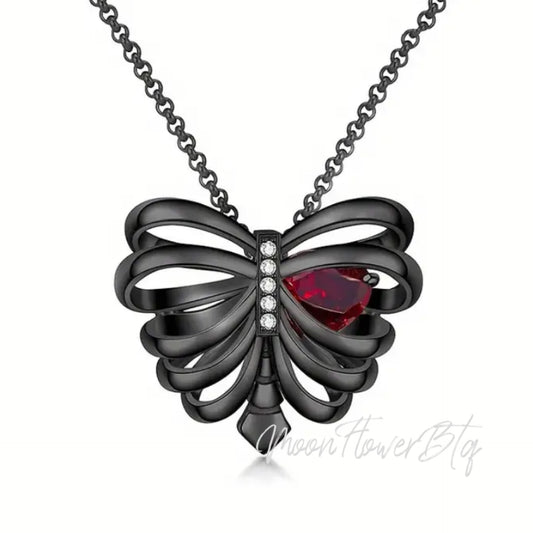 Black CZ Rib Cage Pendant Necklace