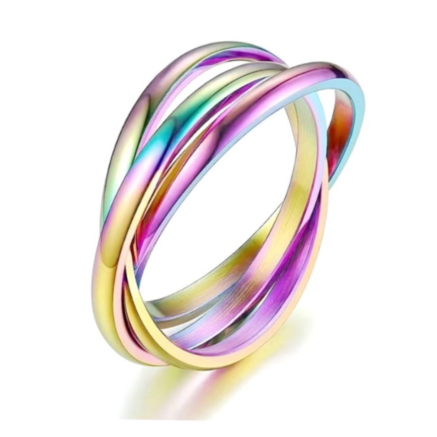 Rainbow Triple Interconnected Anxiety Fidget Ring