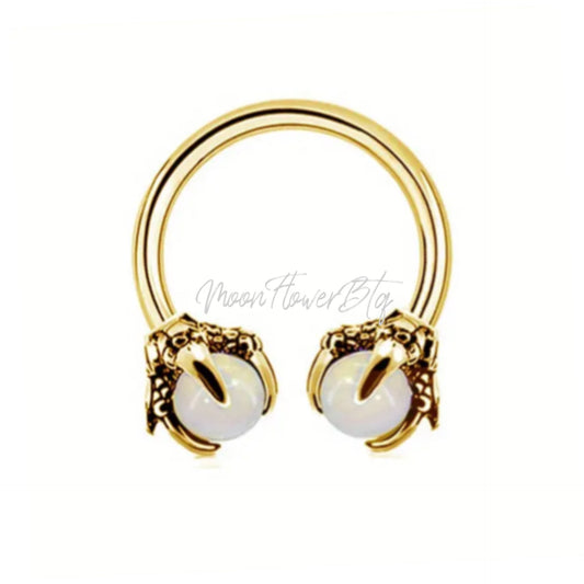 Gold Dragon Claw Crystal Septum Horseshoe Barbell Ring