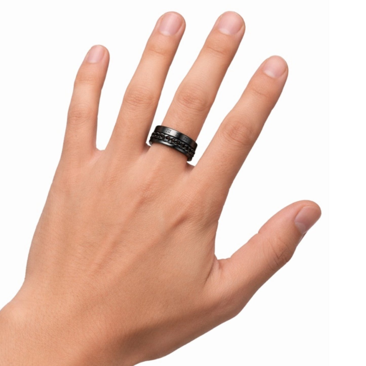 Black Roman Numeral Chain Anxiety Fidget Spinner Ring