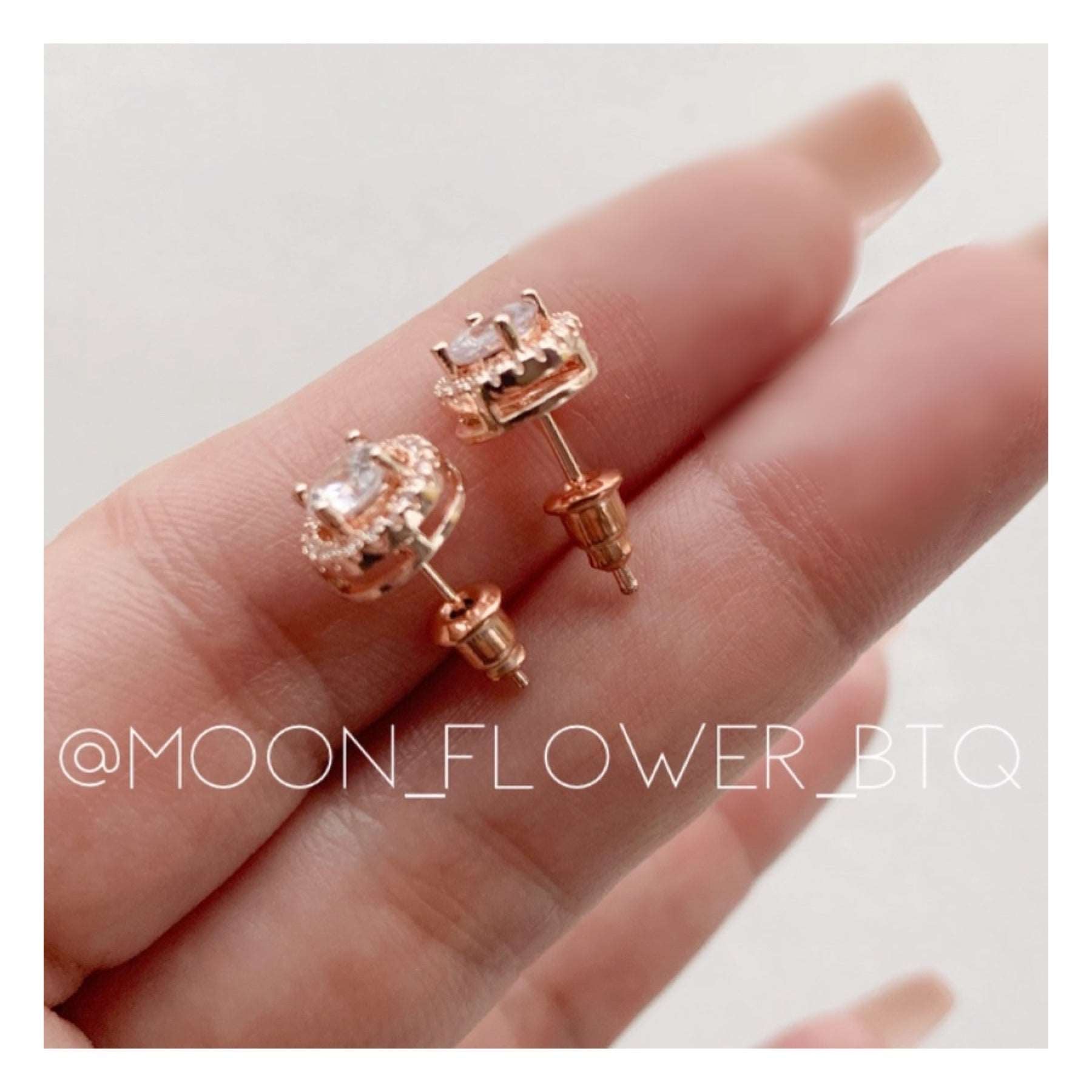 18k Rose Gold Halo Round CZ Earrings