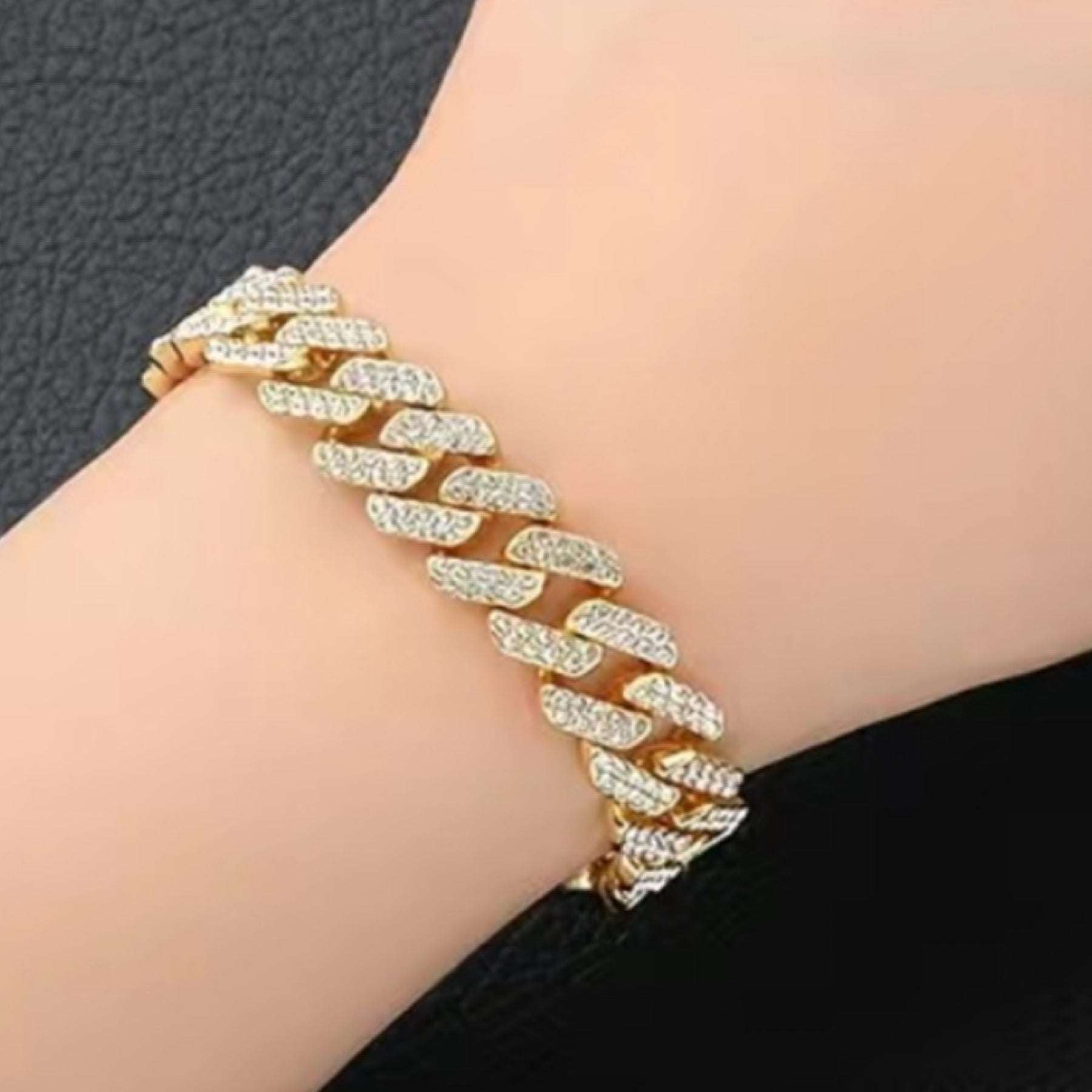 Iced Out Bling Gold Cuban Chain Hip Hop Style Bracelet