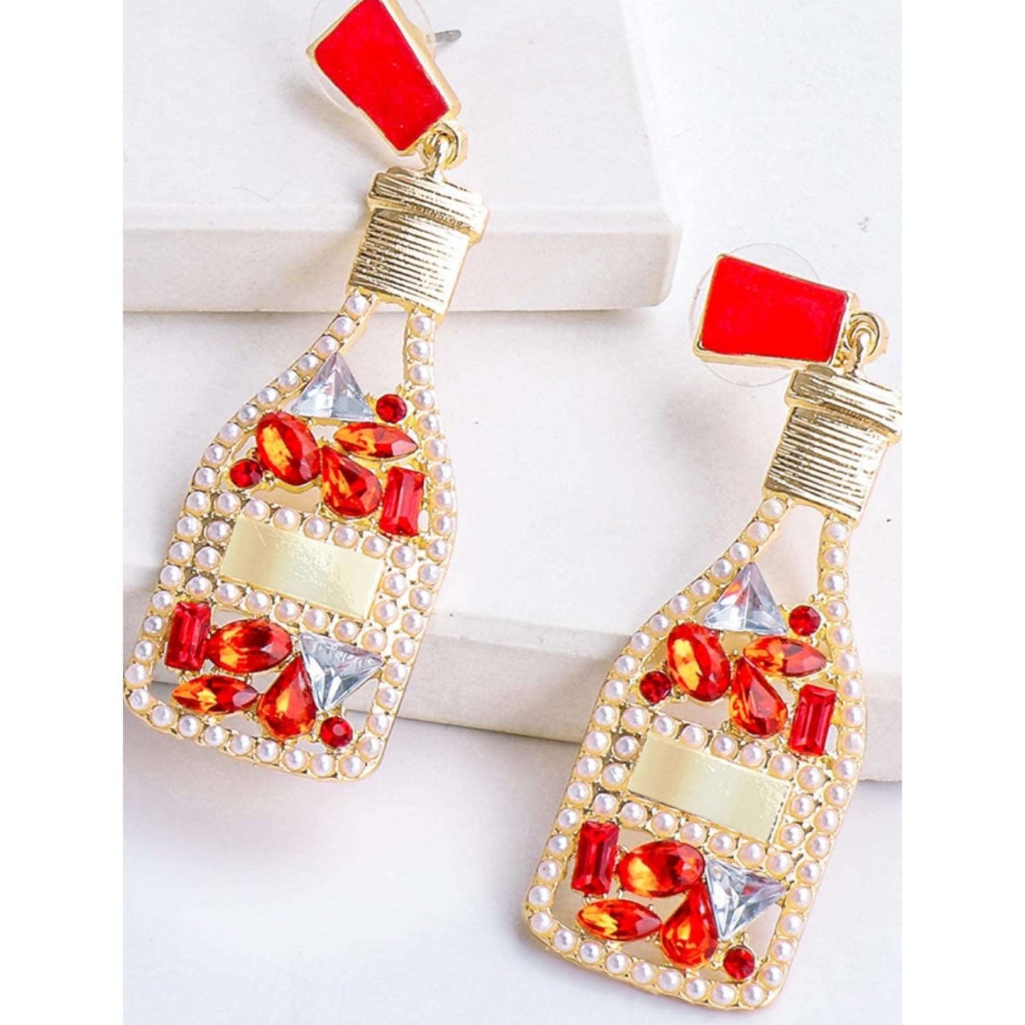 Red Champagne Bottle Earrings