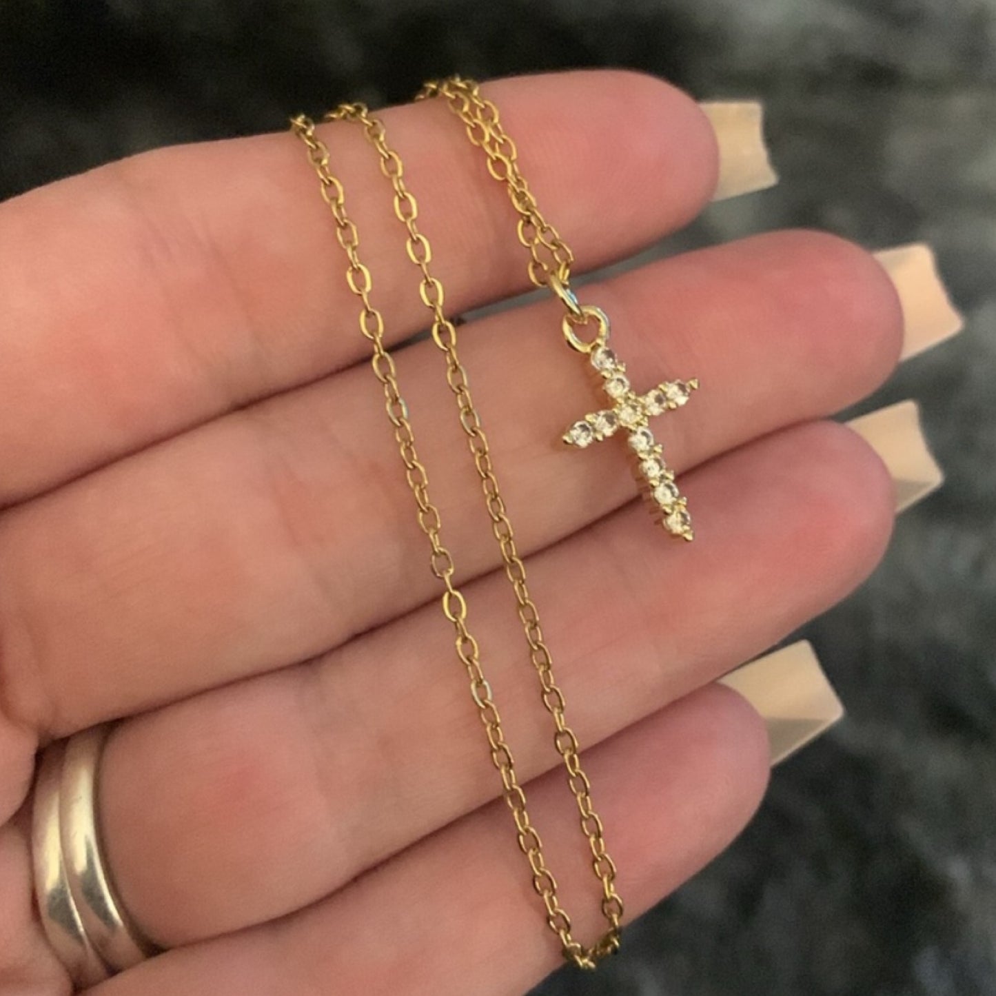 Tiny Gold CZ Covered Cross Necklace