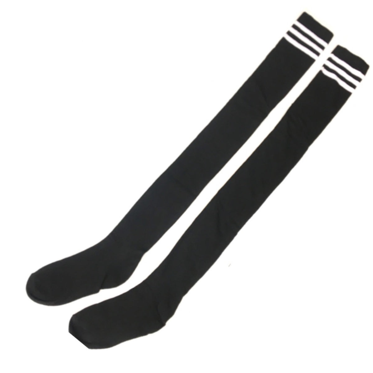 Black White Stripe Thigh High Socks