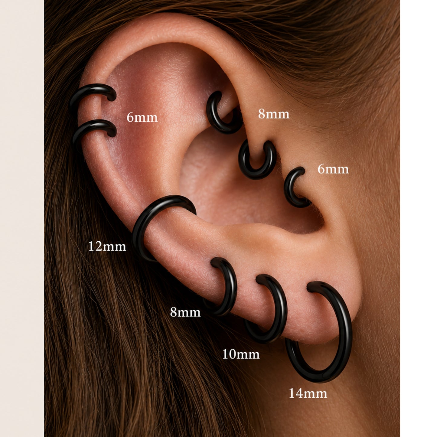 Black Stainless Steel Tiny Huggie Hoop Earrings 6mm