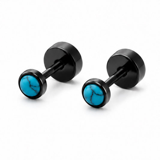 Black Turquoise Flat Back Stud Earrings