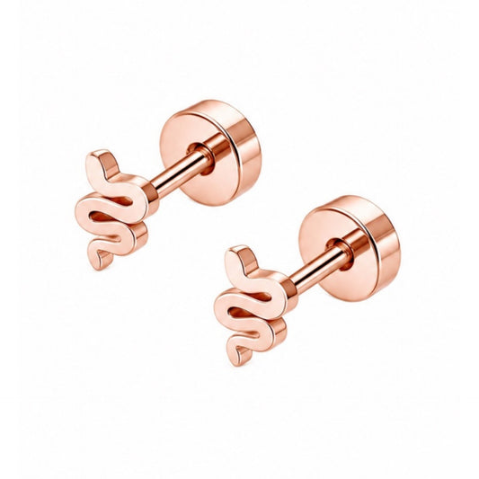 Rose Gold Snake Flat Back Stud Earrings
