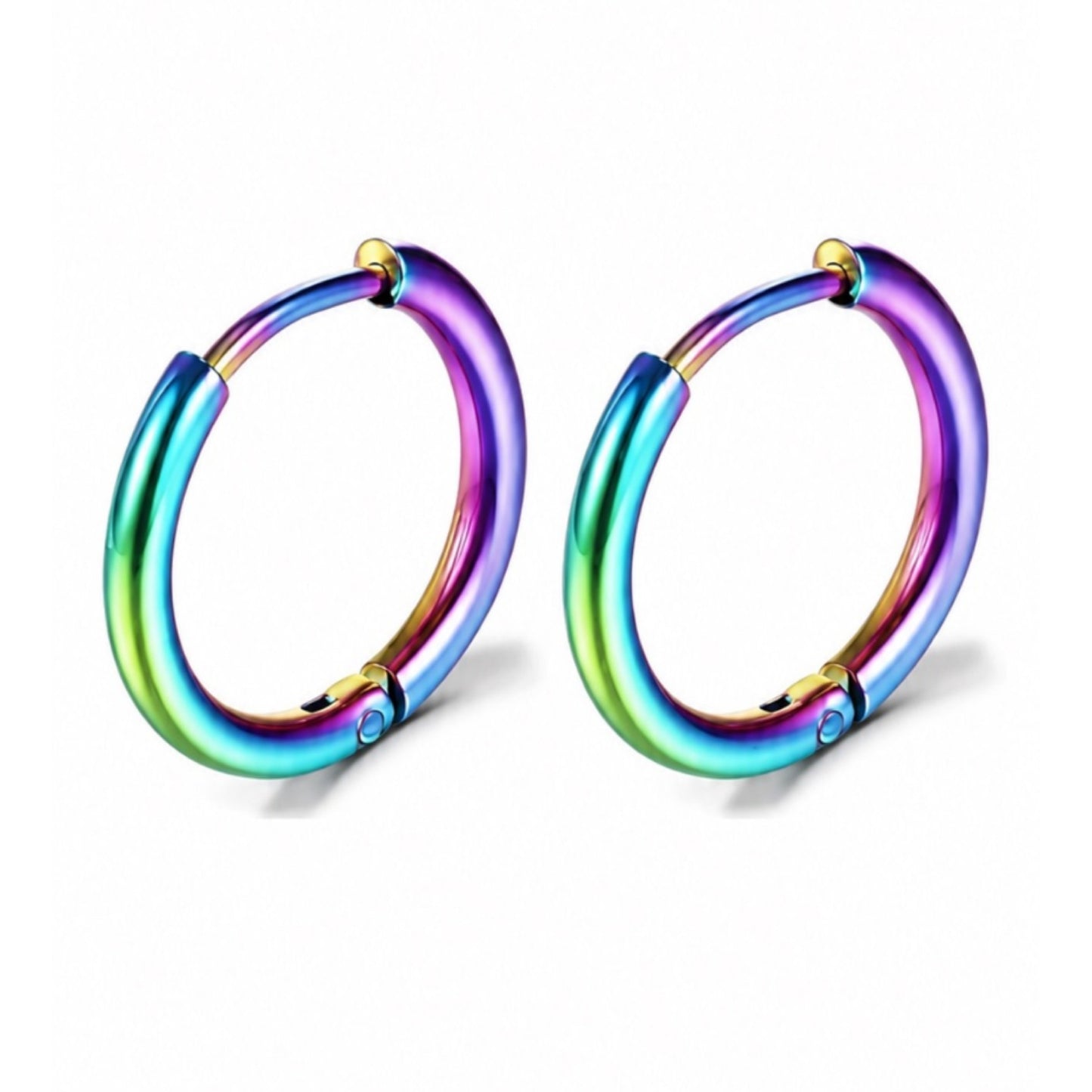 Rainbow Oil Slick Hinged Huggie Hoop Earrings 14mm