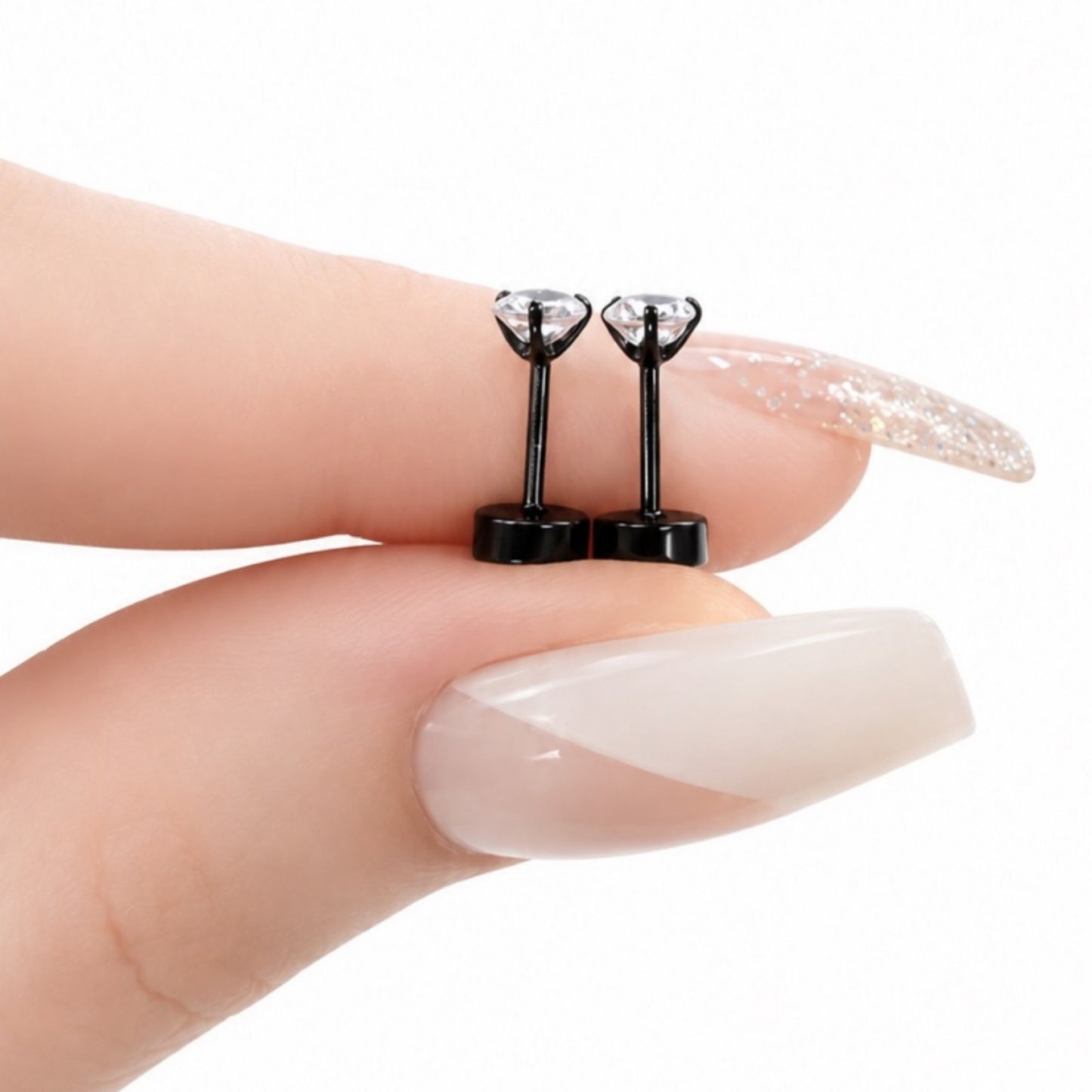 Square CZ Flat Back Stud Earrings