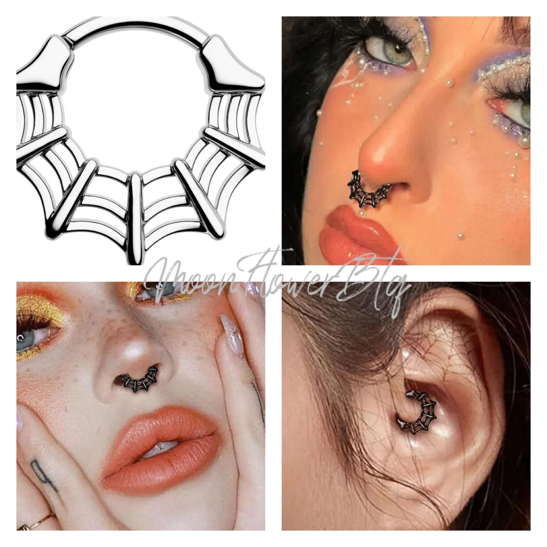 Silver Spider Web Septum Clicker Ring