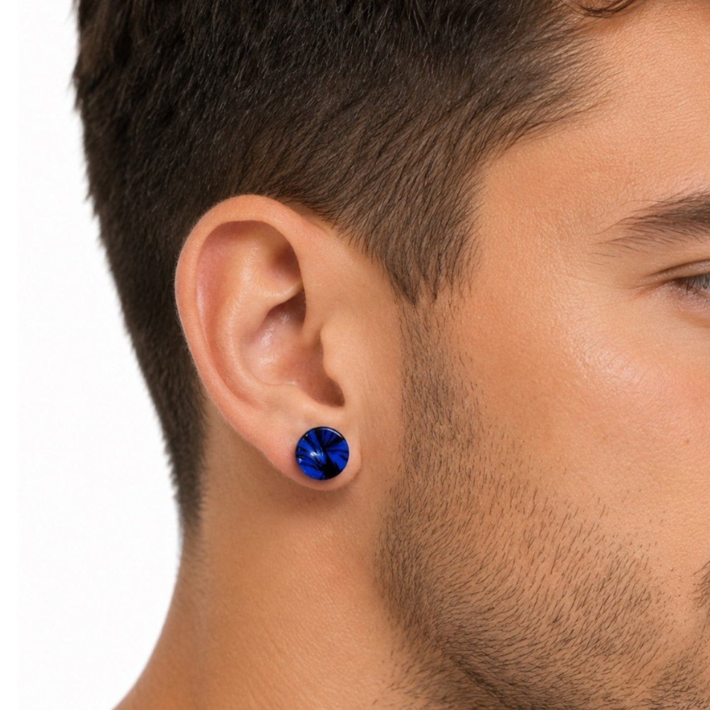 Blue Swirl Fake Plug Faux Gauges Earrings – 16G 10mm