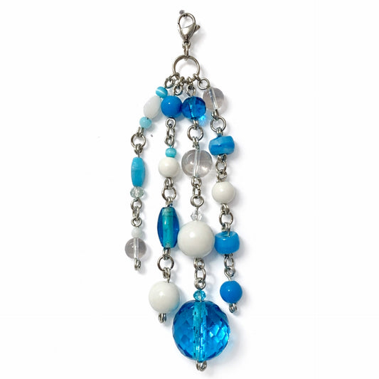 Blue Beaded Charm – Coastal Boho Bag Charm Keychain & Zipper Pull