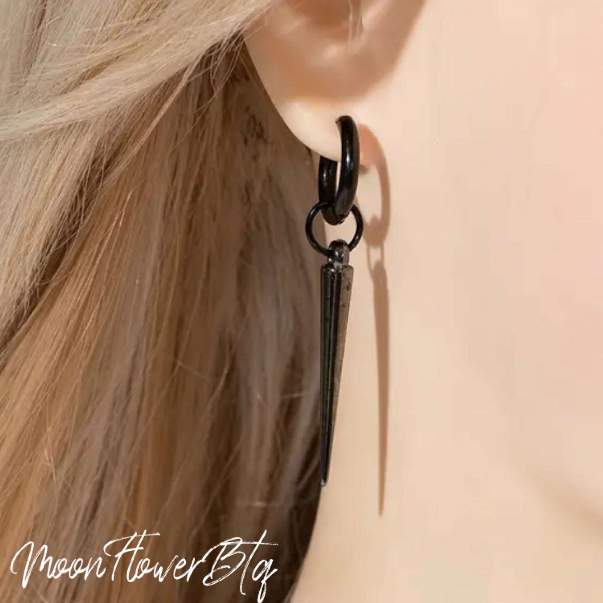 Black Spiked Dangly Huggie Hoop Earrings