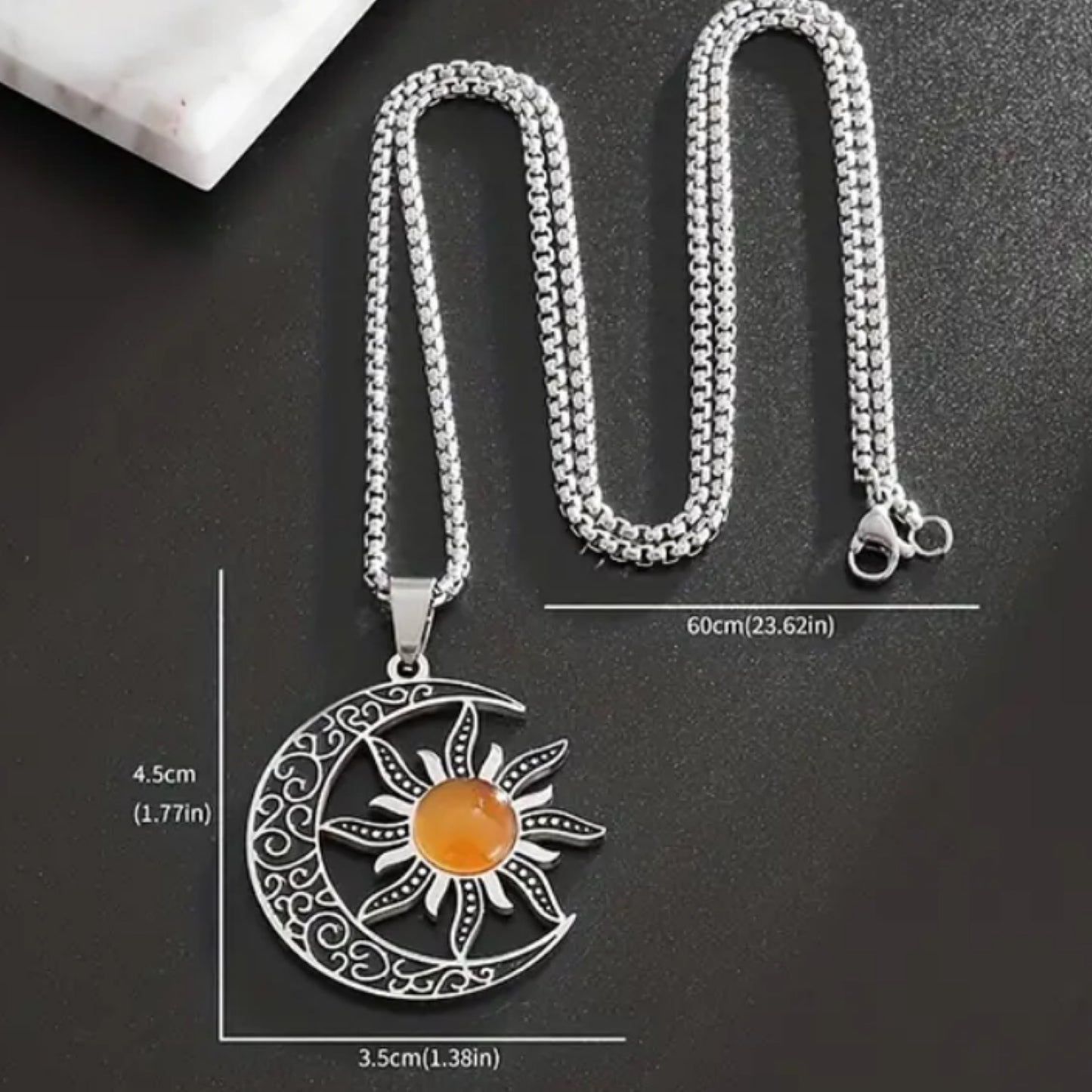 Silver Boho Moon Sun Pendant Necklace