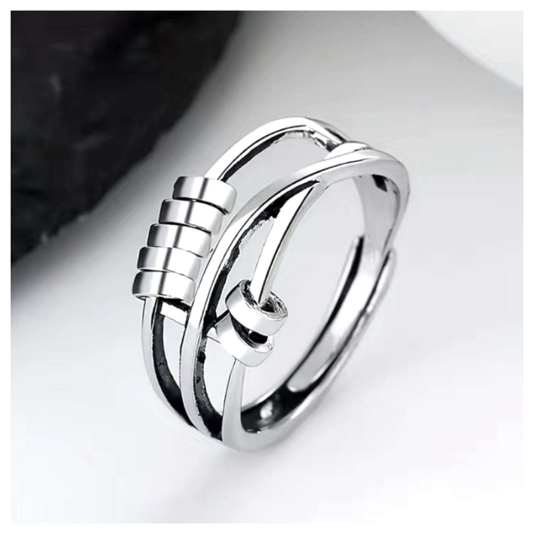 Beaded Stainless Steel Anxiety Fidget Ring