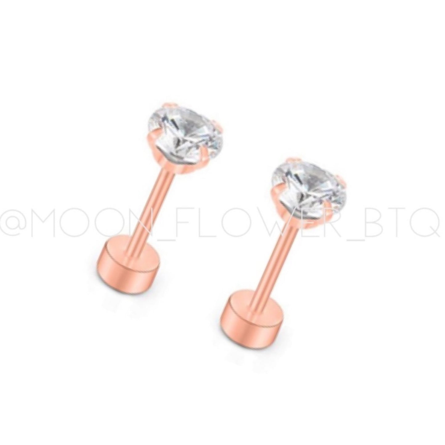 Rose Gold CZ Flat Back Earrings 5mm