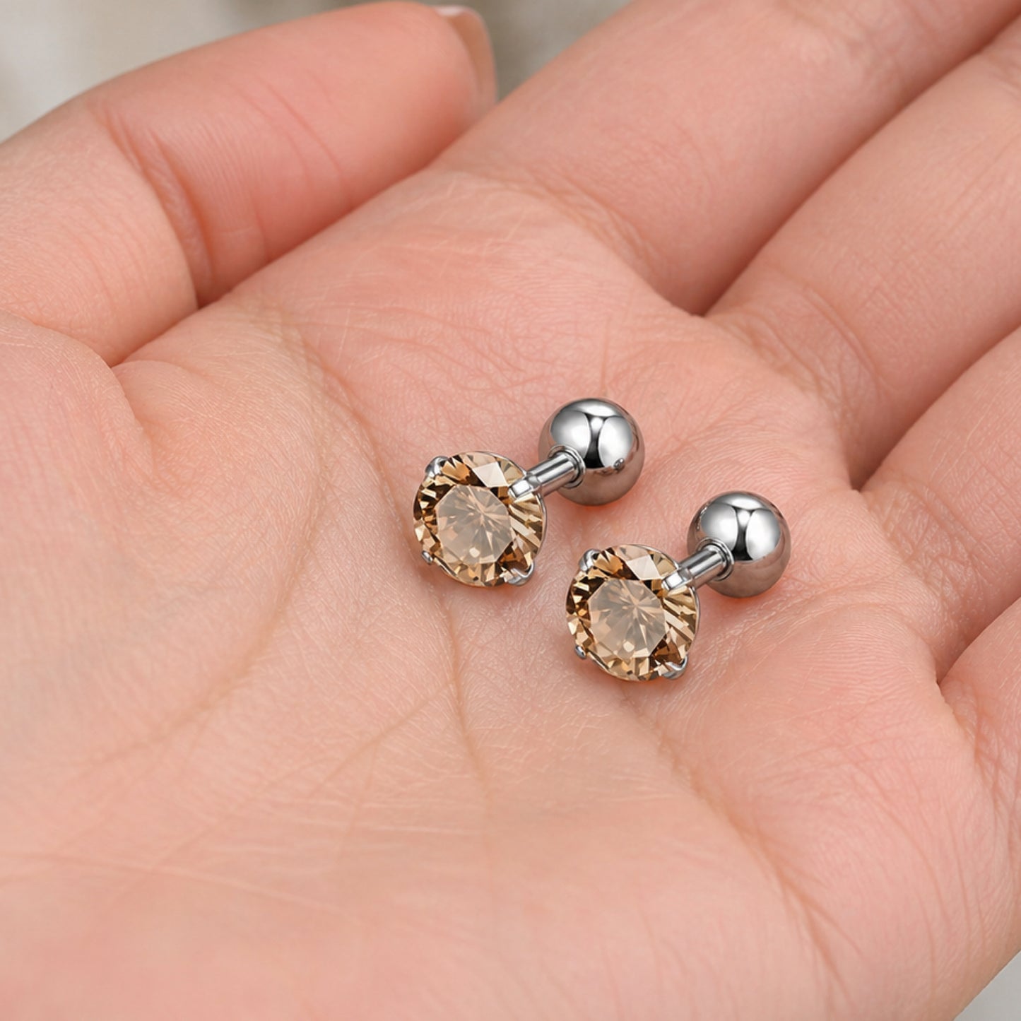 Light Orange CZ Stud Earrings 16G 6mm