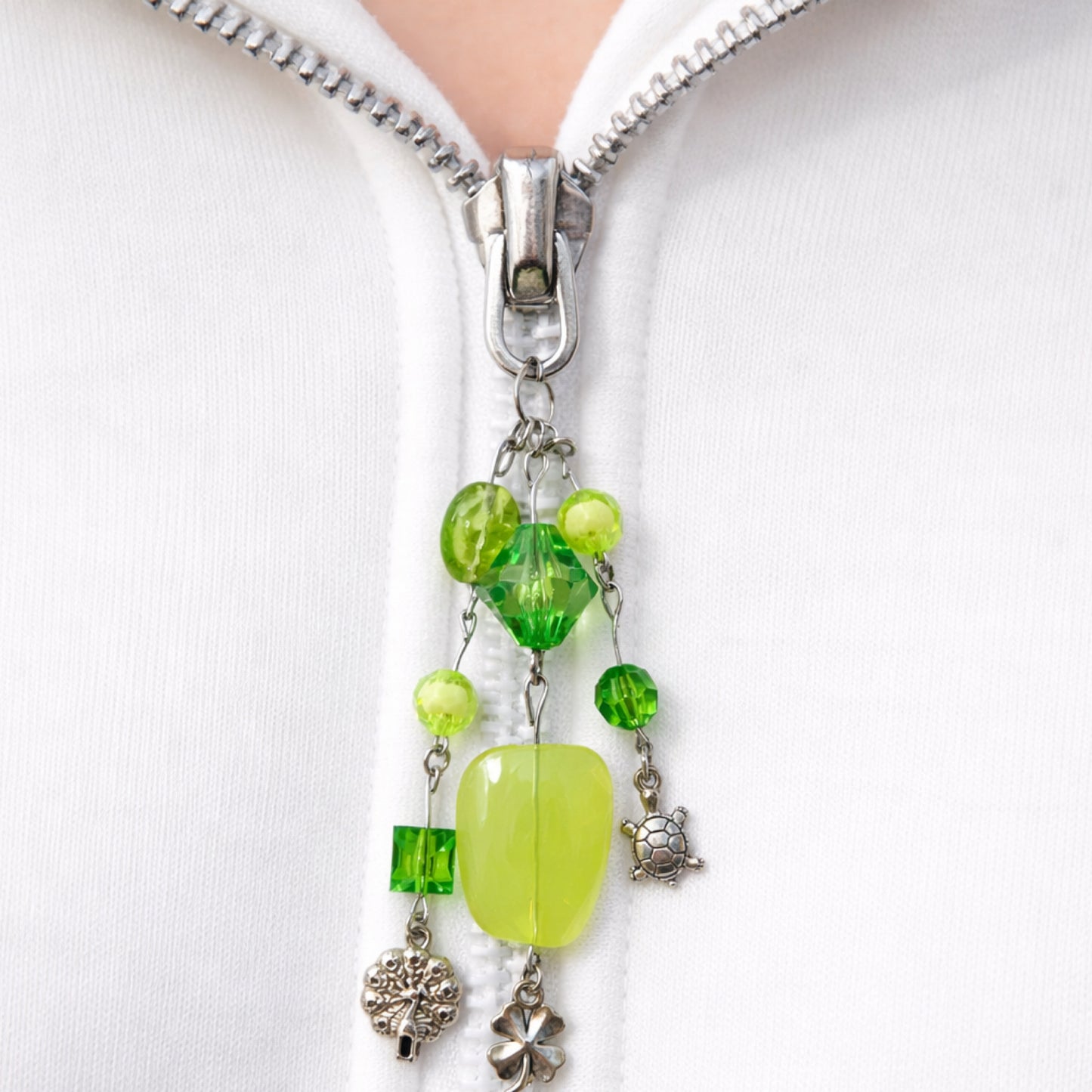Green Beaded Turtle, Shamrock & Peacock Charm - Keychain Bag Charm Zipper Pull