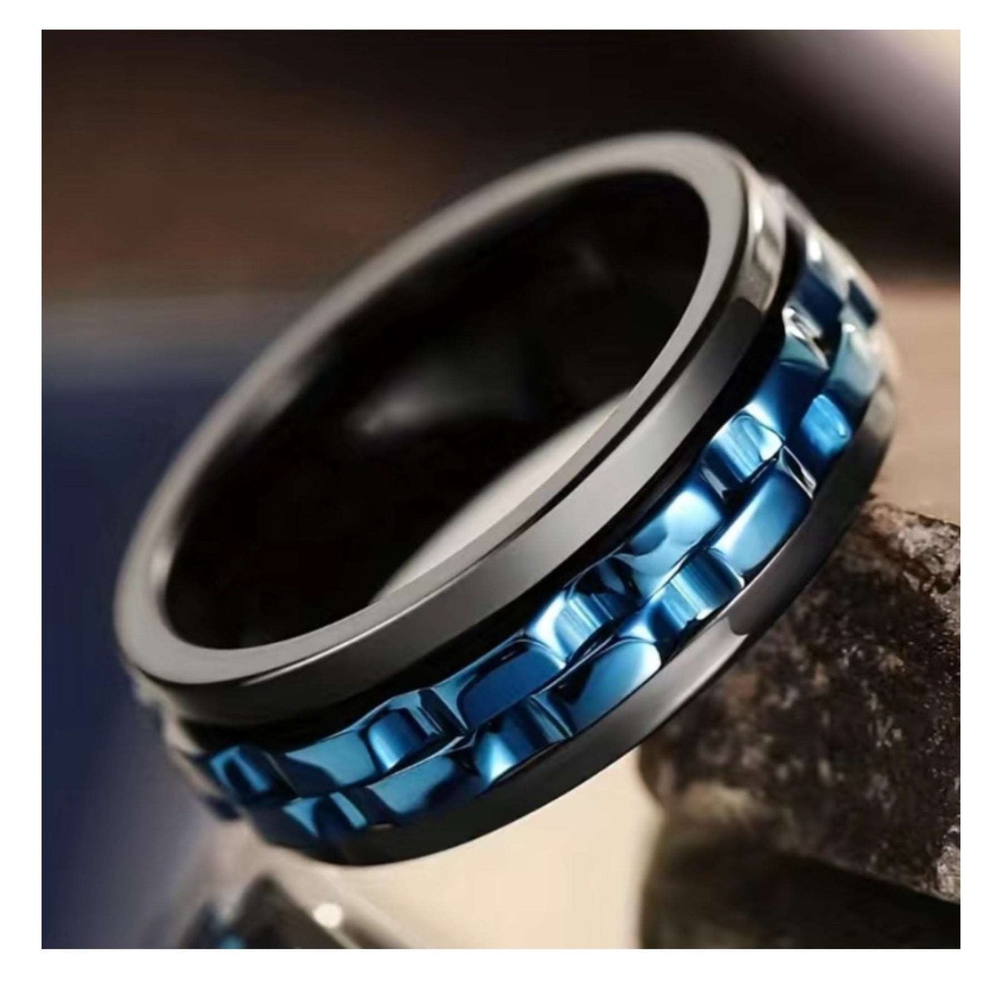 Black & Blue Spinning Gears Anxiety Fidget Ring