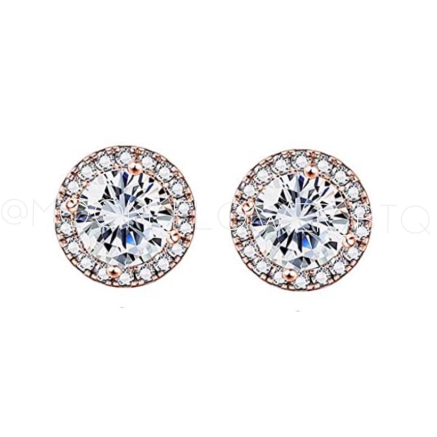 18k Rose Gold Halo Round CZ Earrings