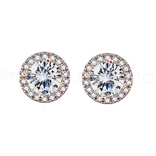 18k Rose Gold Halo Round CZ Earrings