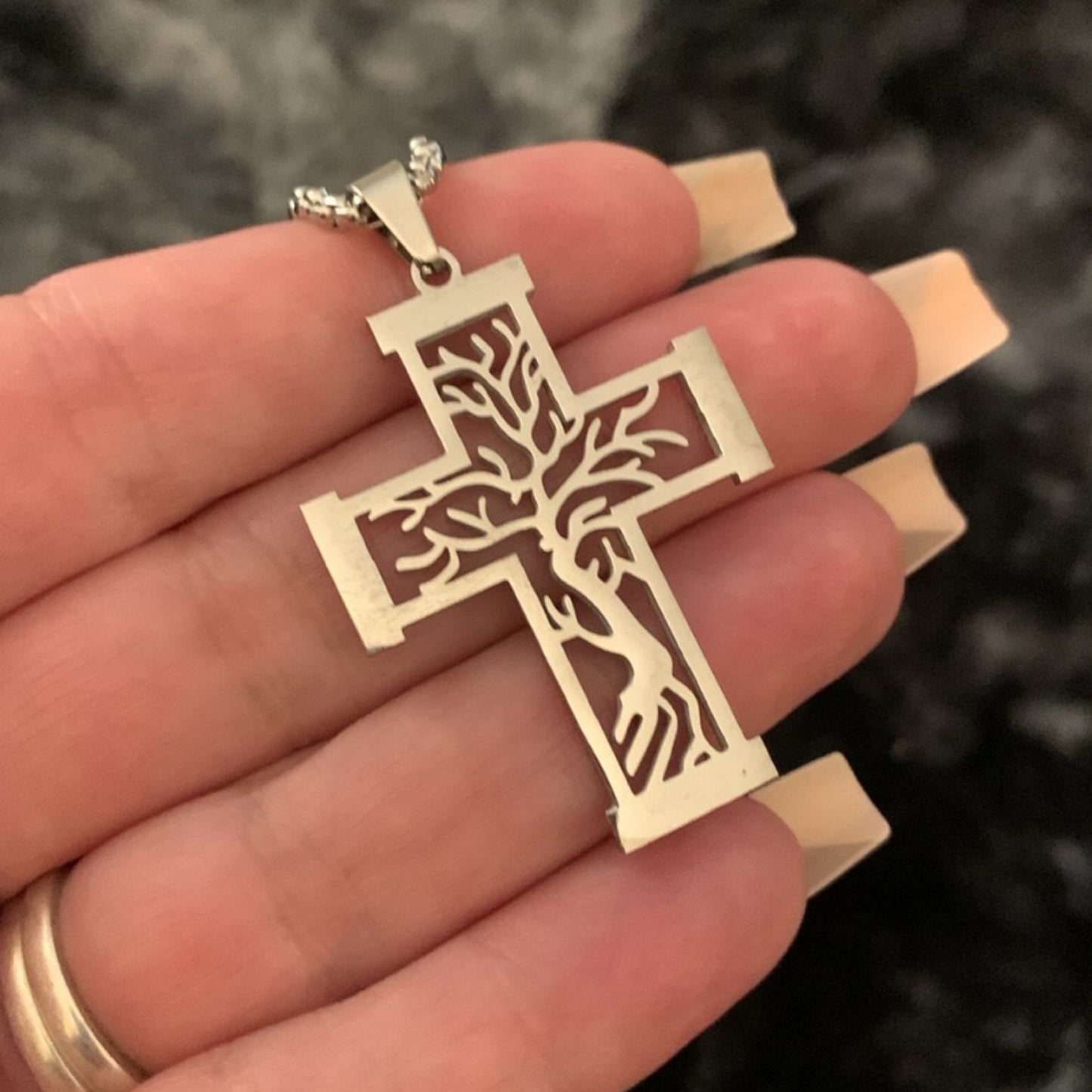 Silver Tree of Life Cross Cut Out Necklace