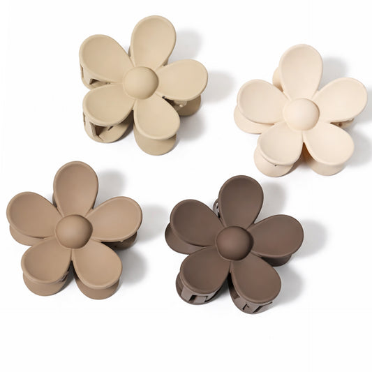 4 Pc Set Matte Daisy Flower Hair Claw Clips – Neutral Tones