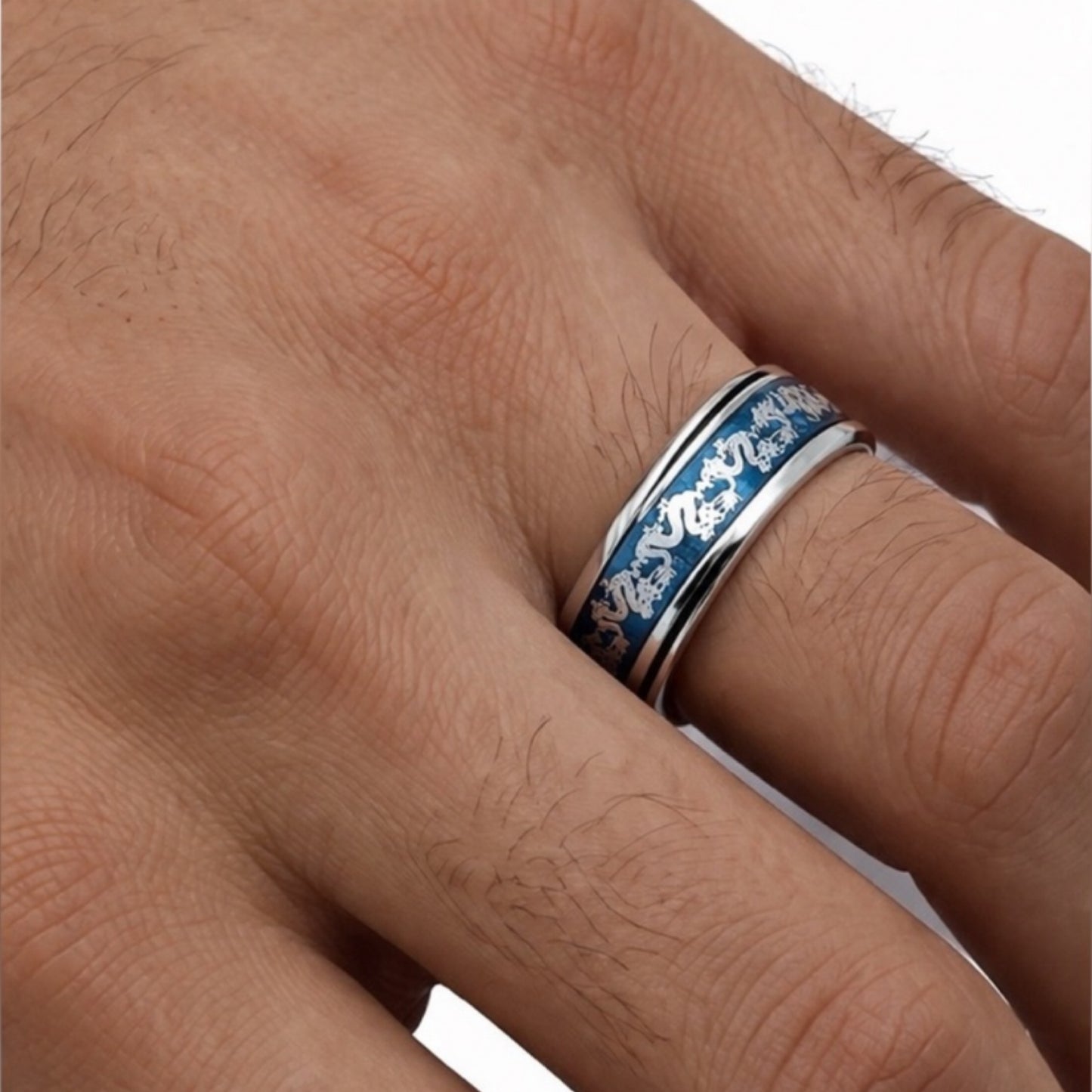 Stainless Steel Blue Dragon Spinner Ring