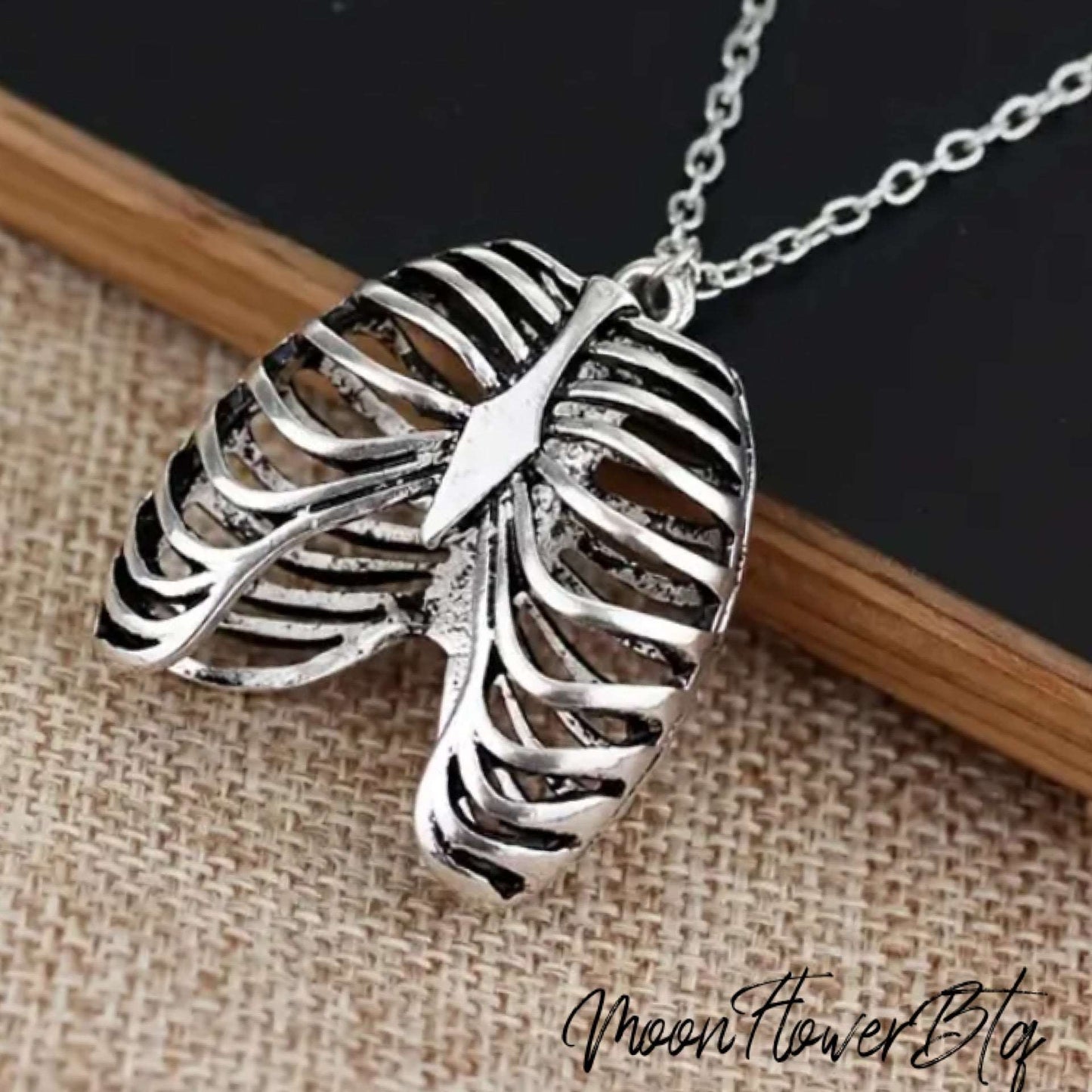 Silver Rib Cage Pendant Necklace