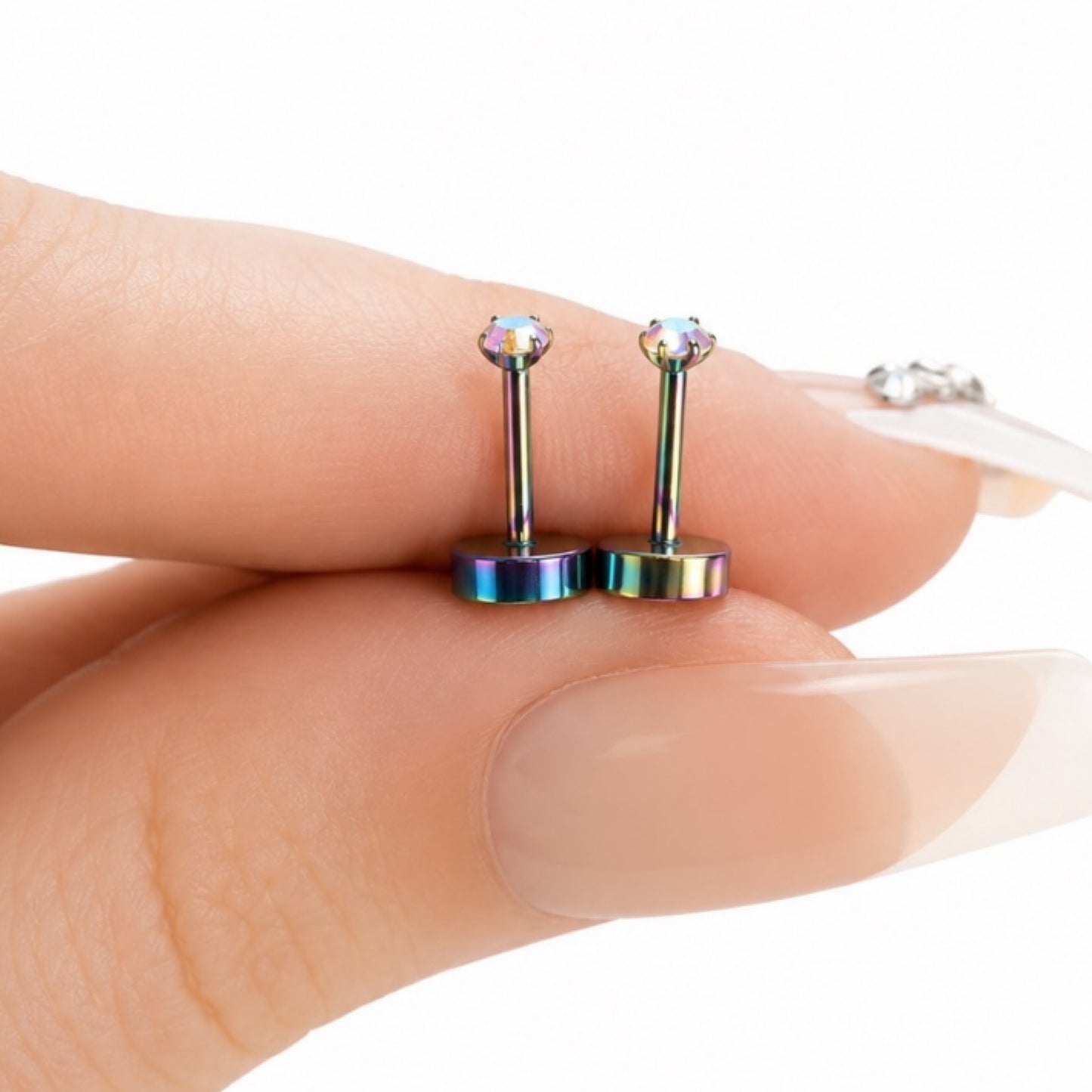 Rainbow Stainless Steel Flat Back Stud Earrings – 20G 2mm
