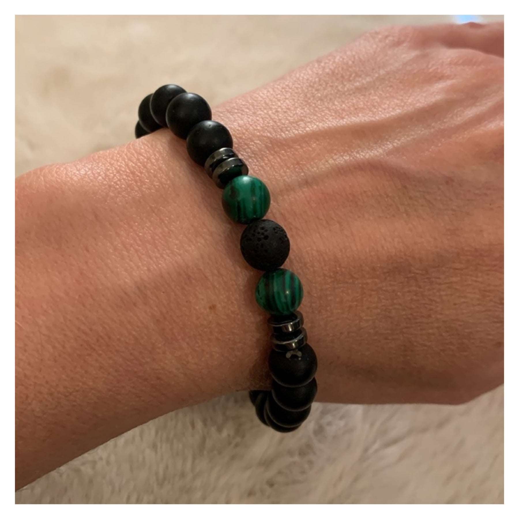 Black Matte Stone and Malachite Bracelet