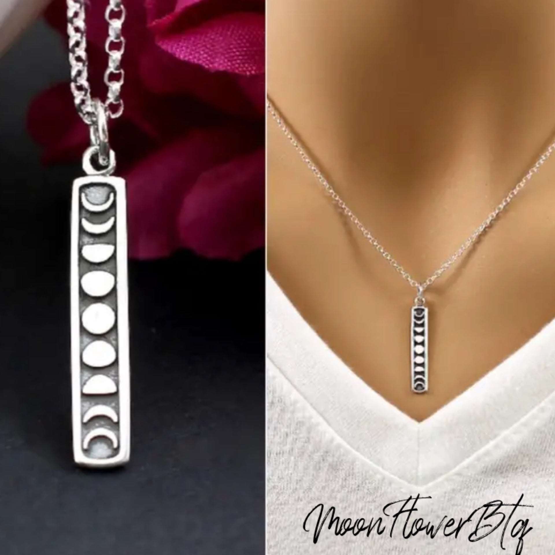 Silver Moon Phase Pendant Necklace