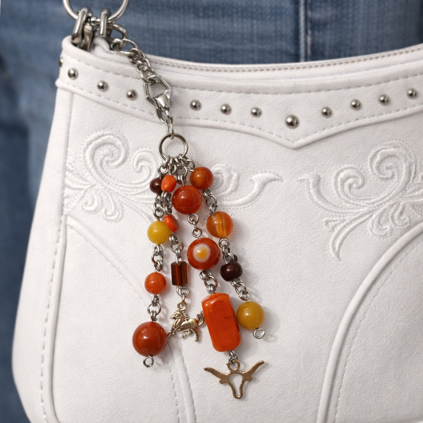 Western Cowgirl Beaded Charm - Keychain Bag Charm Zipper Pull