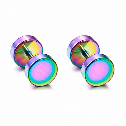 Rainbow Oil Slick Faux Gauge Fake Plug Earrings – 18G Studs 6mm