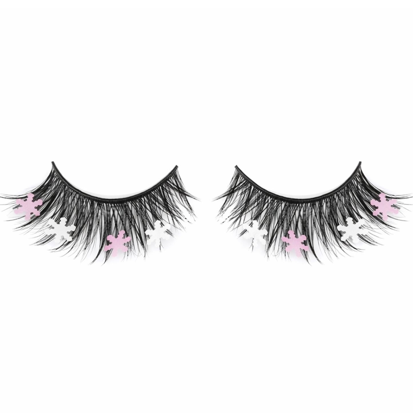 Snowflake Glitter Faux Mink False Eyelashes – Pink & White Winter Festival Lashes